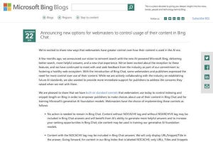 Microsoft、Bingチャットでコンテンツの使用を制御する方法を発表