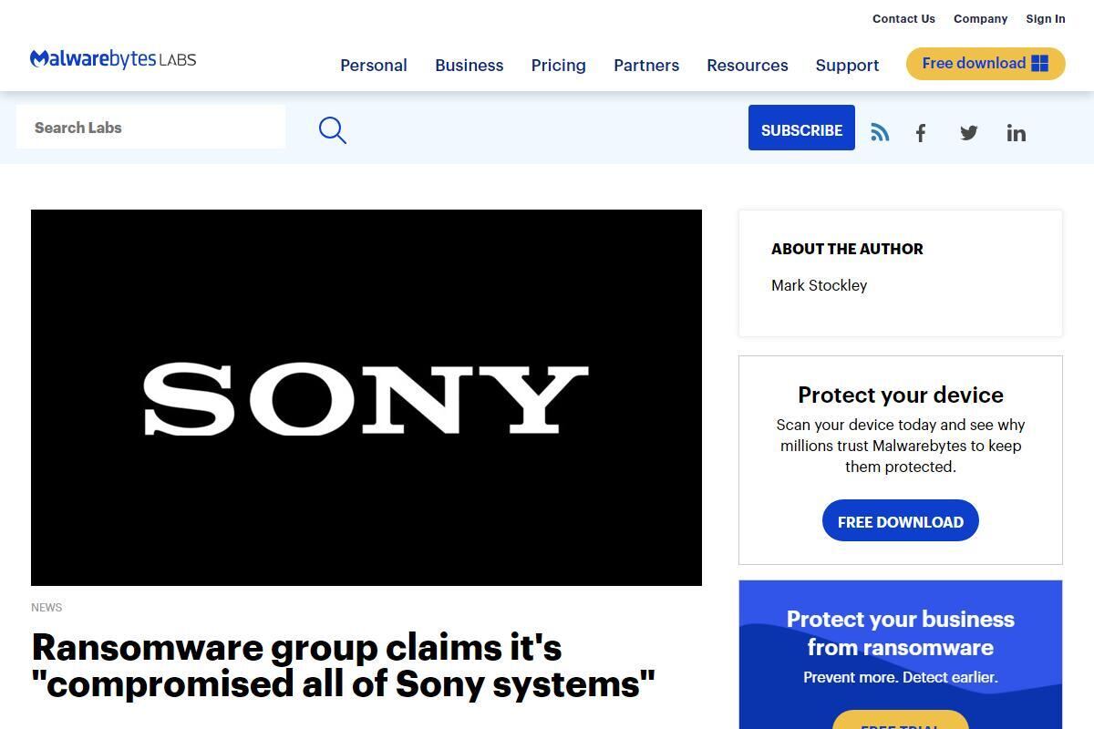 Ransomware group claims it's "compromised all of Sony systems"