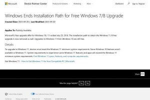 Microsoft、Windows 7/8から11への無料アップグレード終了を発表