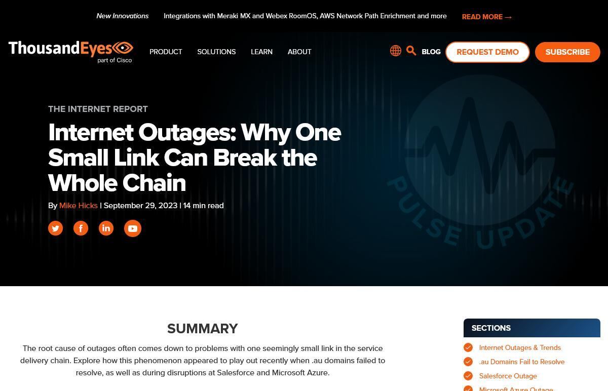 Internet Outages: One Small Link Can Break the Whole Chain