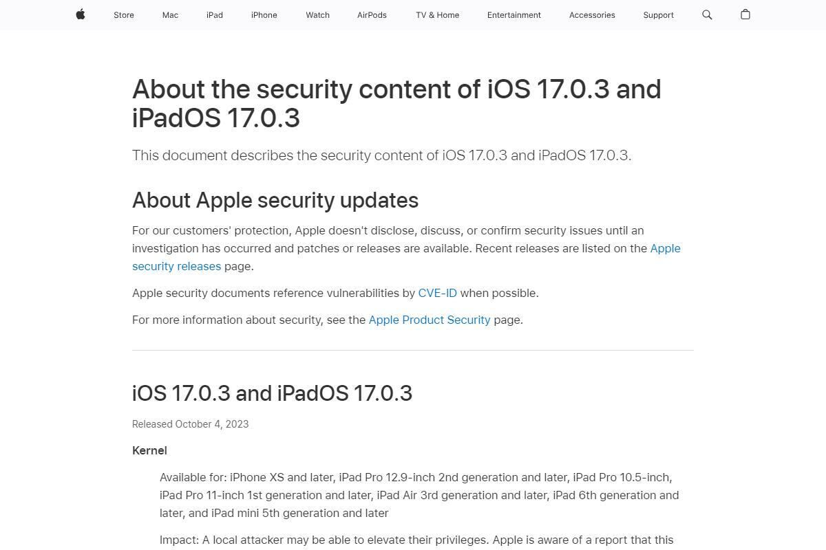 About the security content of iOS 17.0.3 and iPadOS 17.0.3