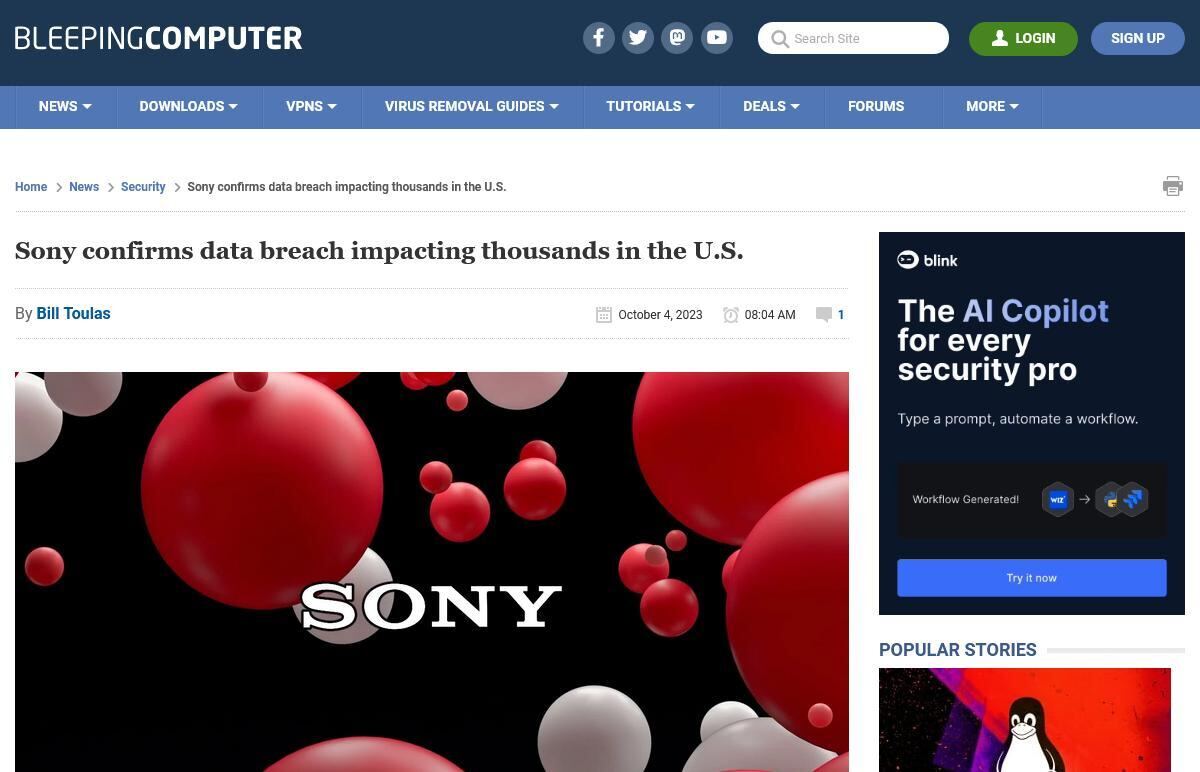 Sony confirms data breach impacting thousands in the U.S.
