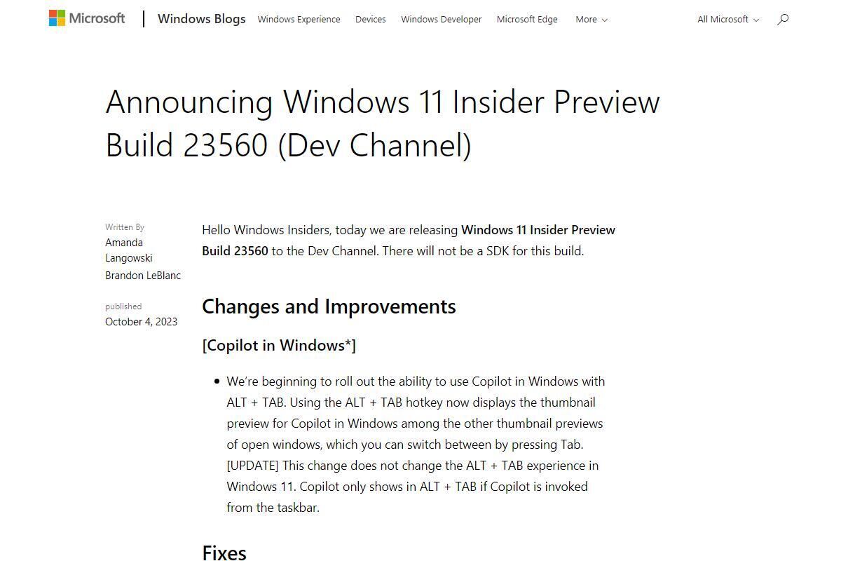 Announcing Windows 11 Insider Preview Build 23560 (Dev Channel)｜Windows Insider Blog