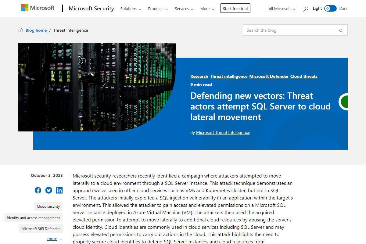 Defending new vectors: Threat actors attempt SQL Server to cloud lateral movement｜Microsoft Security Blog