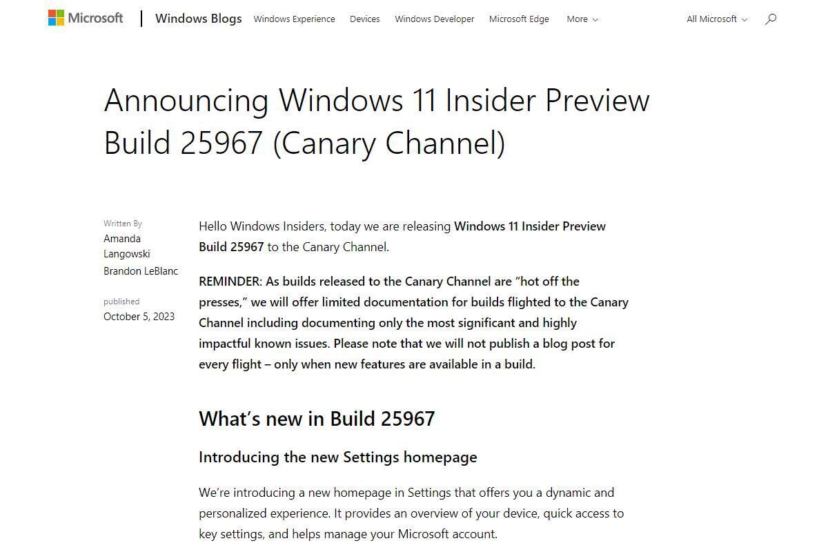 Announcing Windows 11 Insider Preview Build 25967 (Canary Channel)｜Windows Insider Blog