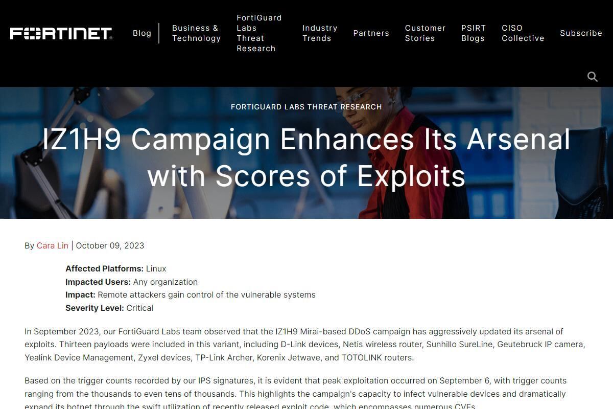 IZ1H9 Campaign Enhances Its Arsenal with Scores of Exploits｜FortiGuard Labs