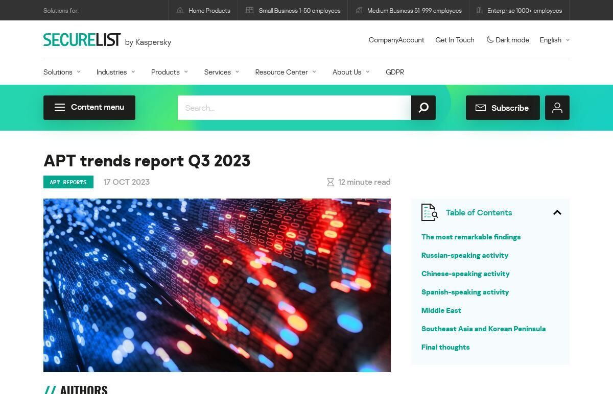 APT trends report Q3 2023｜Securelist