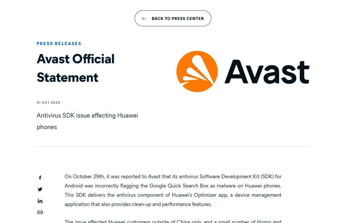 Avast Official Statement