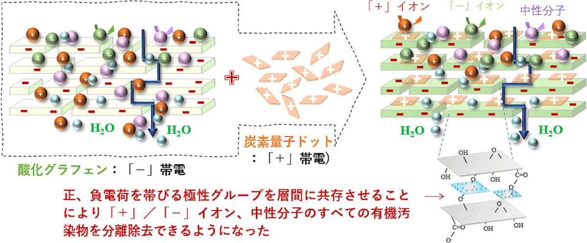 炭素量子ドット架橋型酸化グラフェン膜の概要図