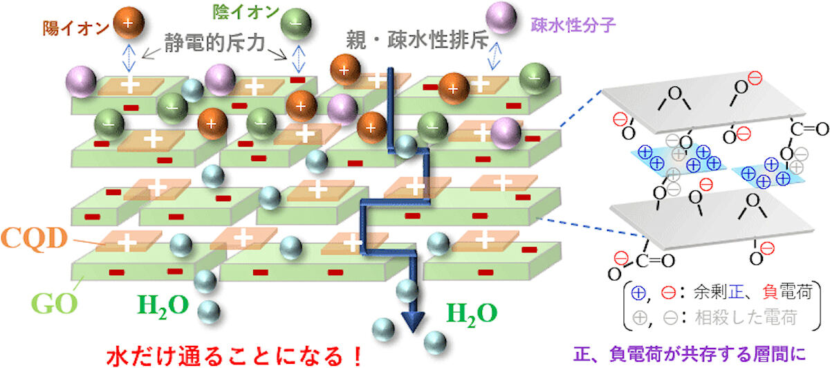 CQD-GO複合膜構造模型図