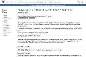 PostgreSQL 16.1リリース、3件の脆弱性を修正