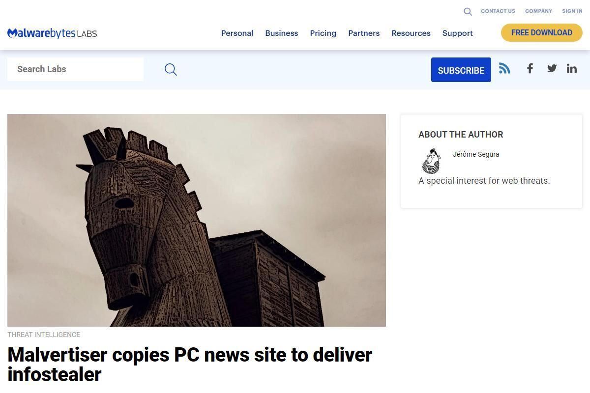 Malvertiser copies PC news site to deliver infostealer｜Malwarebytes