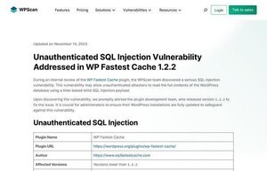 WordPressの人気プラグイン「WP Fastest Cache」に脆弱性、すぐに更新を