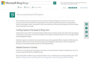 Microsoft Bingに生成AIキャプション導入、ユーザーが欲しい情報表示
