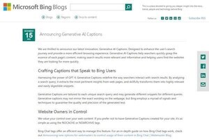 Microsoft Bingに生成AIキャプション導入、ユーザーが欲しい情報表示