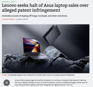 LenovoがASUSを4件の特許侵害で提訴、ZenBook等の販売停止要求