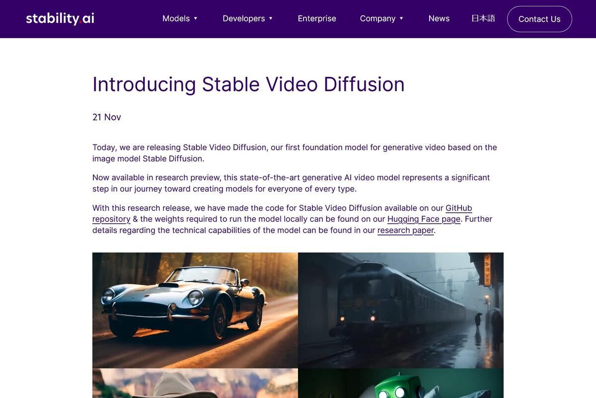 Introducing Stable Video Diffusion — Stability AI
