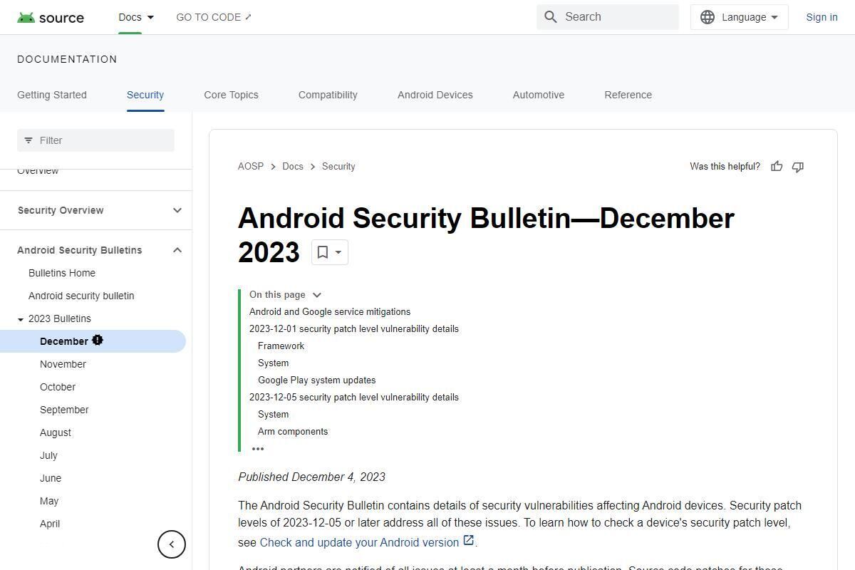 Android Security Bulletin—December 2023｜Android Open Source Project