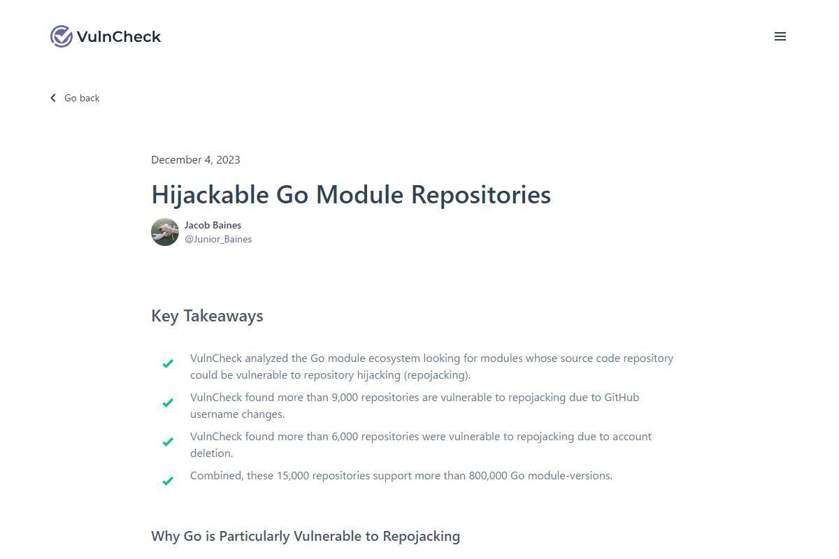 Hijackable Go Module Repositories - Blog - VulnCheck