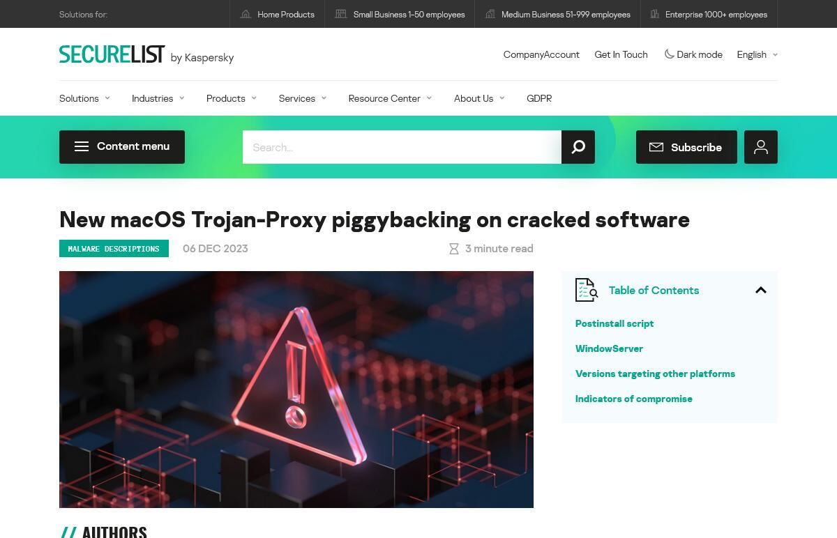 Analysis of a new macOS Trojan-Proxy｜Securelist