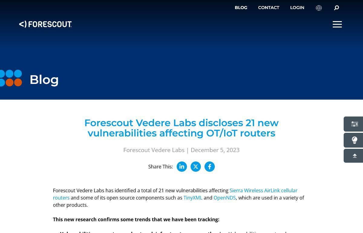 Forescout Vedere Labs discloses 21 new vulnerabilities affecting OT/IoT routers - Forescout