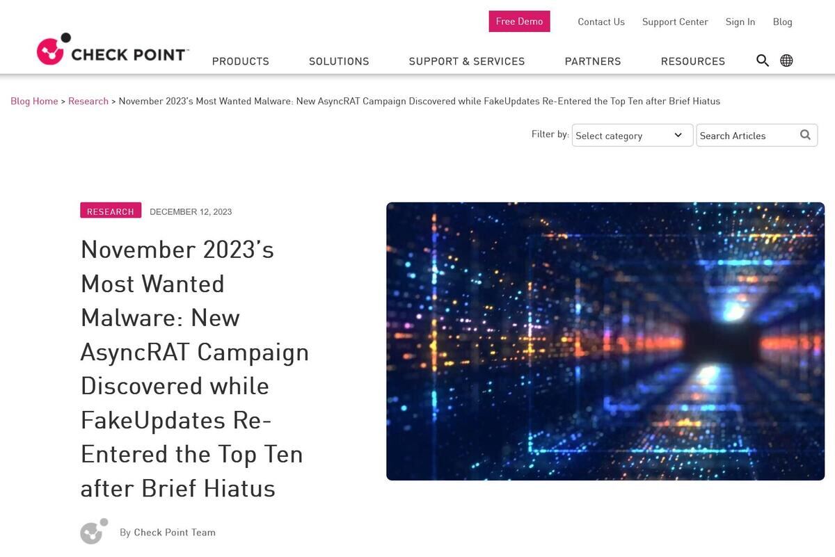 November 2023’s Most Wanted Malware: New AsyncRAT Campaign Discovered while FakeUpdates Re-Entered the Top Ten after Brief Hiatus - Check Point Blog