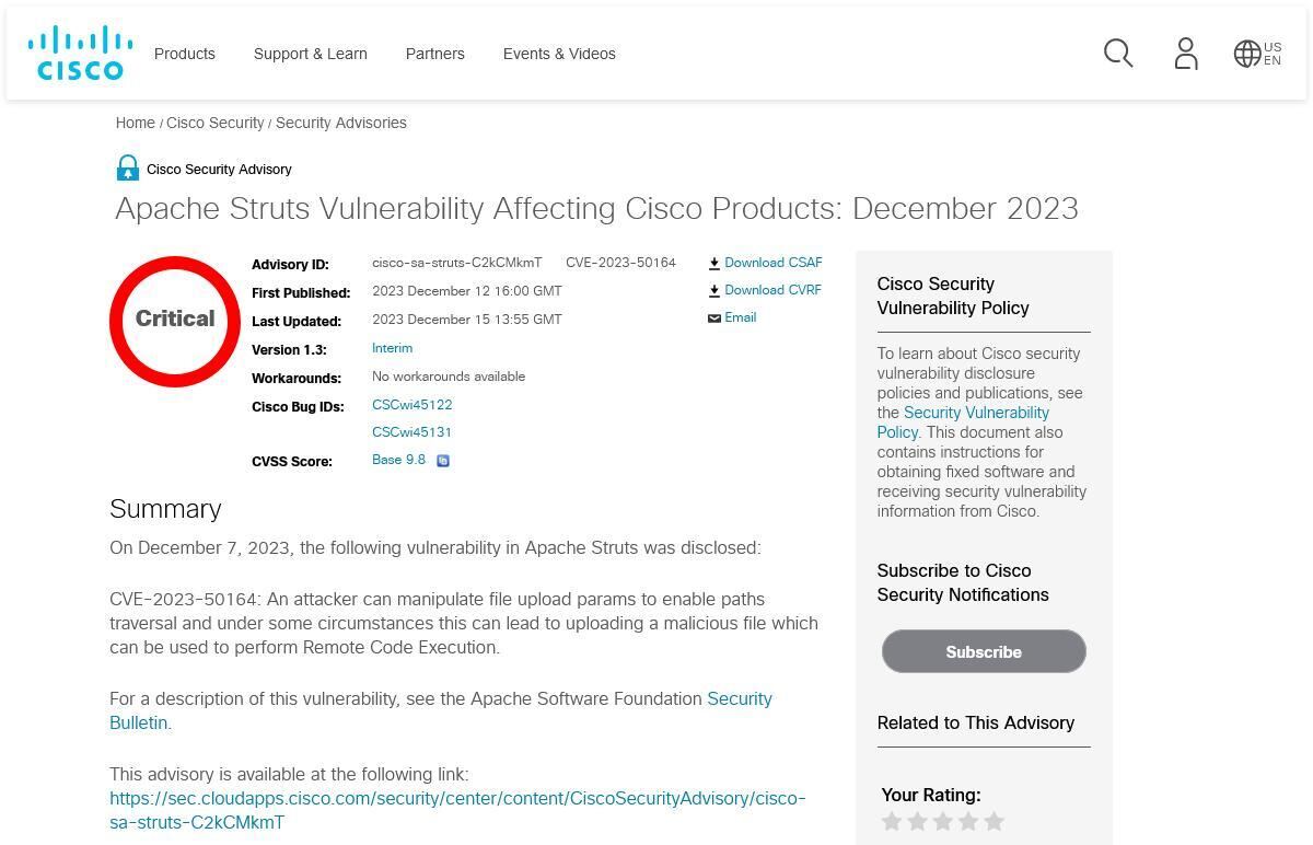 Apache Struts Vulnerability Affecting Cisco Products: December 2023