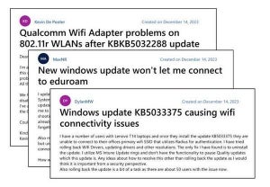 Windows 11、12月の更新プログラム適用後にWi-Fi接続の不具合発生か