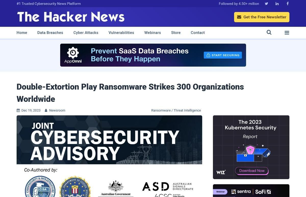 Double-Extortion Play Ransomware Strikes 300 Organizations Worldwide