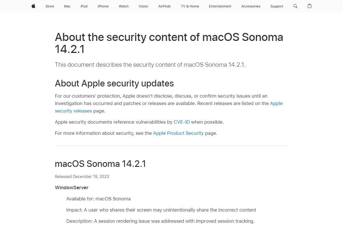 About the security content of macOS Sonoma 14.2.1