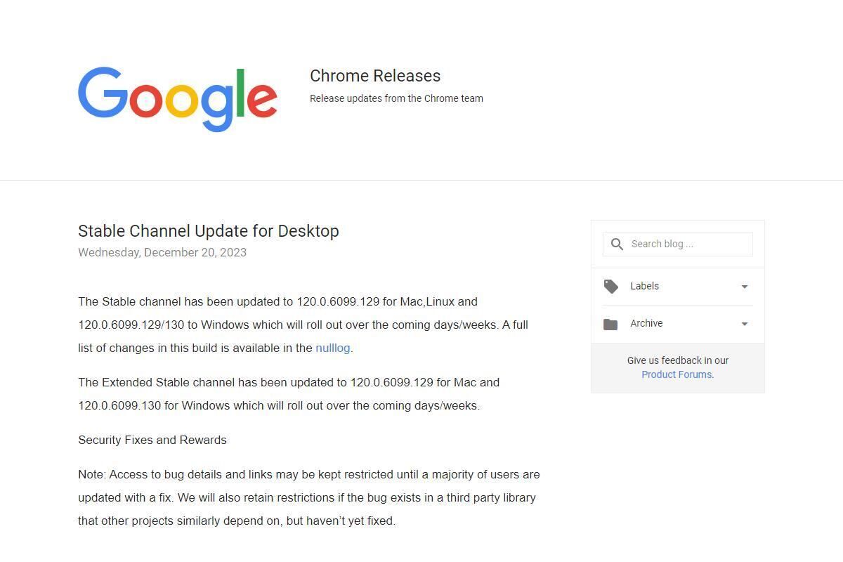 Chrome Releases: Stable Channel Update for Desktop