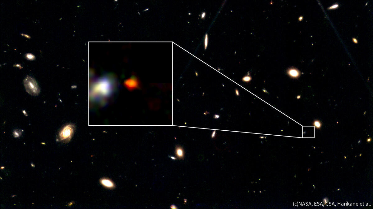 今回、研究チームにより正確な距離が測定された134億年前の宇宙に存在する銀河の1つ「CEERS2_588」