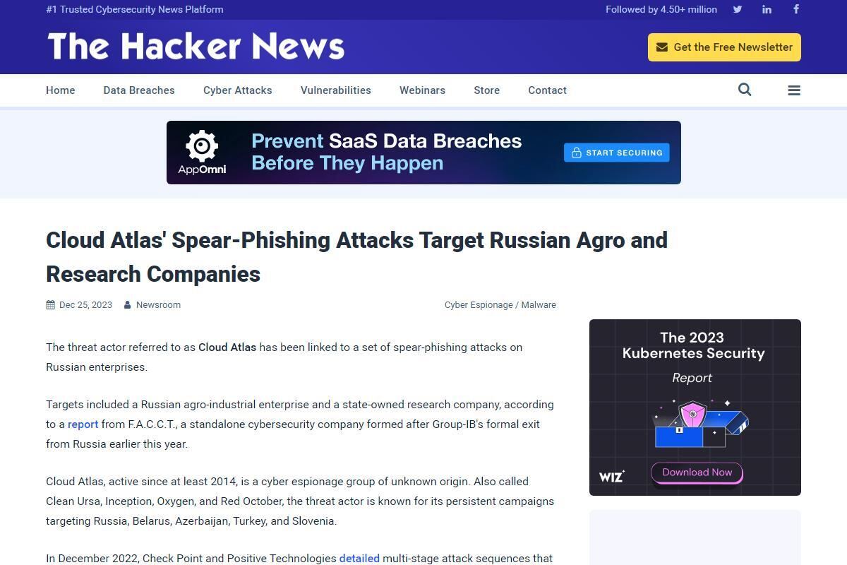 Cloud Atlas' Spear-Phishing Attacks Target Russian Agro and Research Companies
