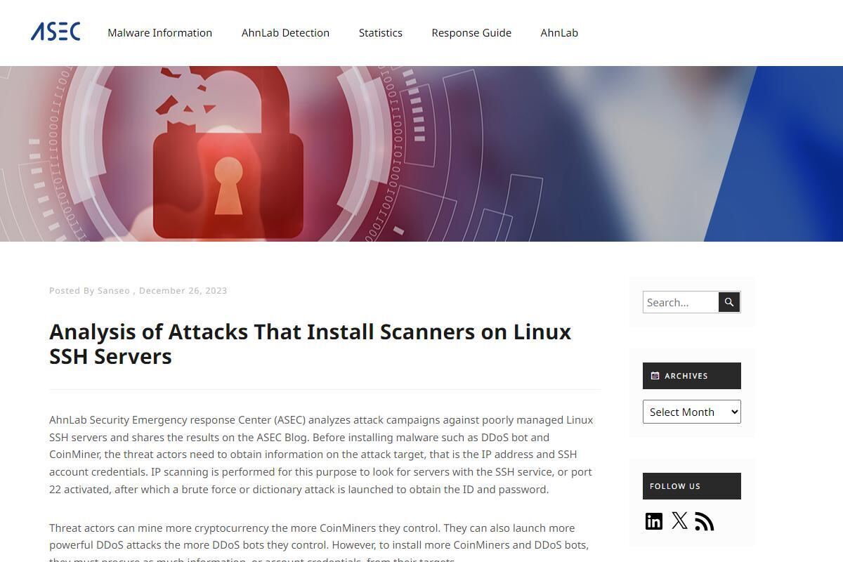 Analysis of Attacks That Install Scanners on Linux SSH Servers - ASEC BLOG