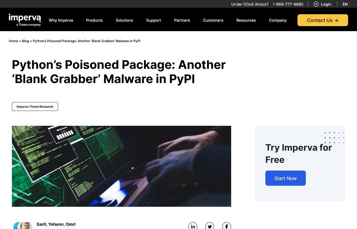 Python’s Poisoned Package: Another ‘Blank Grabber’ Malware in PyPI｜Imperva