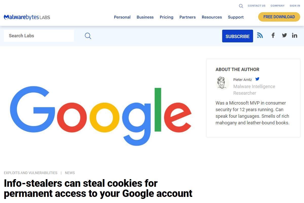 Info-stealers can steal cookies for permanent access to your Google account｜Malwarebytes