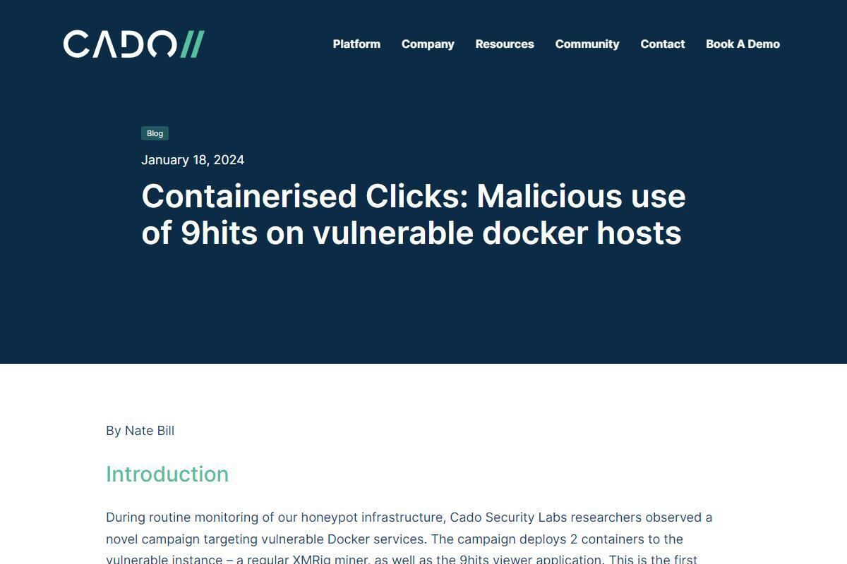 Containerised Clicks: Malicious use of 9hits on vulnerable docker hosts - Cado Security｜Cloud Forensics & Incident Response