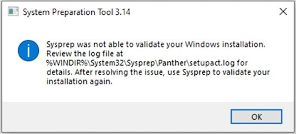 Sysprep.exe実行時に表示されるエラーメッセージ　出典:Microsoft