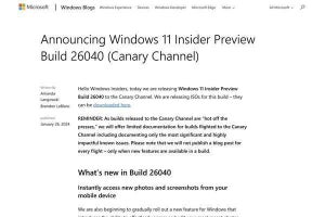 Microsoft、Windows 11 Insider Preview Build 26040リリース