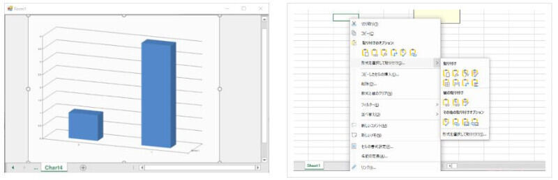 画像左側がチャートシート機能、右側が追加されたExcelライクな「貼り付けオプション」機能(同社資料より)