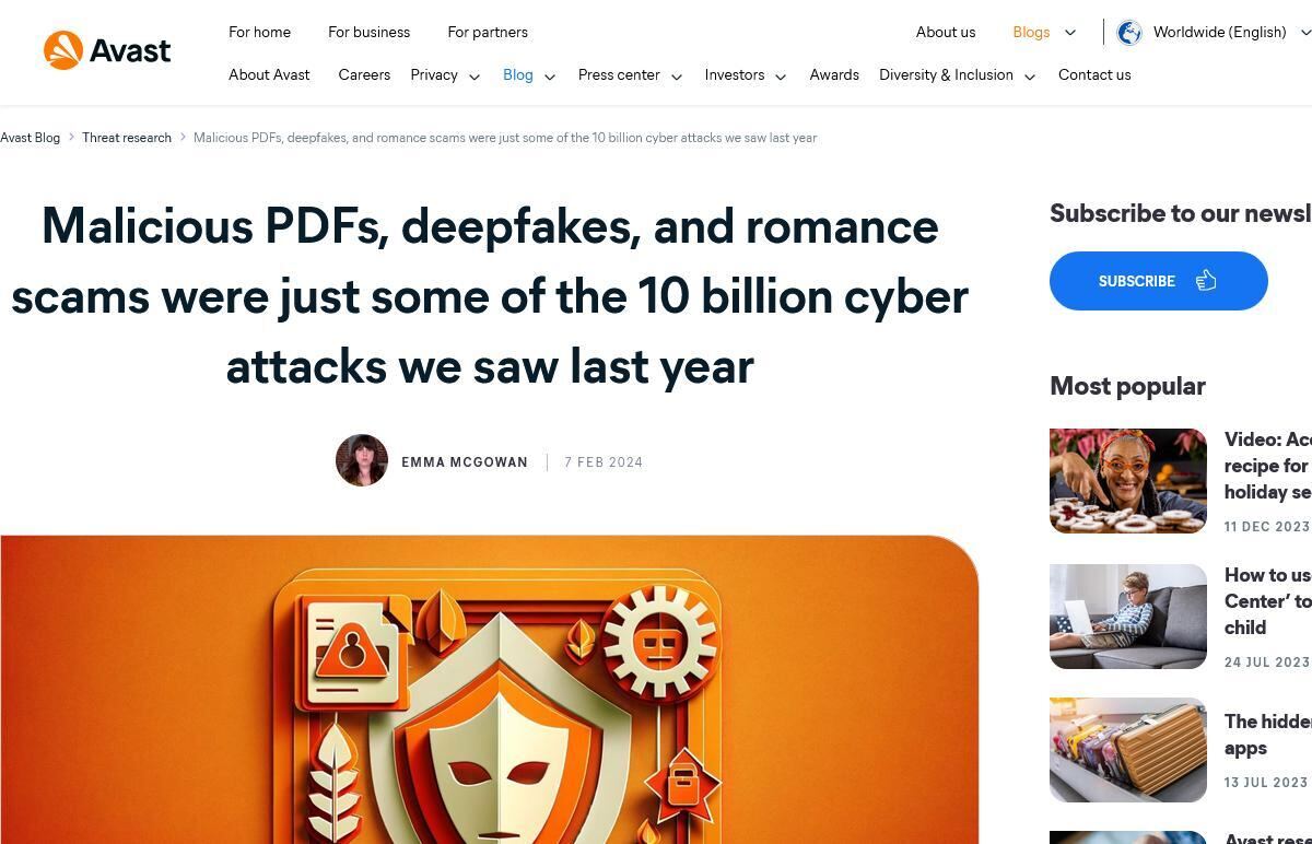 Malicious PDFs、deepfakes、and romance scams were just some of the 10 billion cyber attacks we saw last year