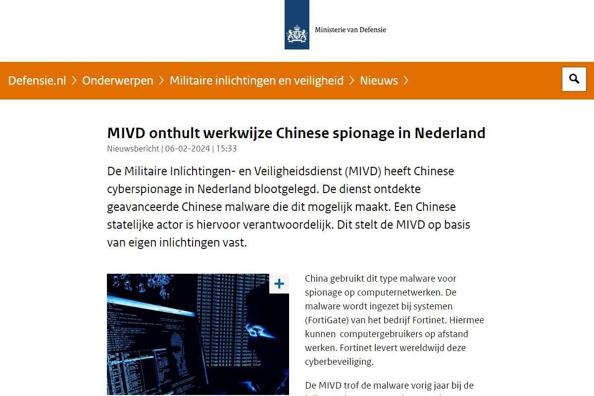 MIVD onthult werkwijze Chinese spionage in Nederland｜Nieuwsbericht｜Defensie.nl