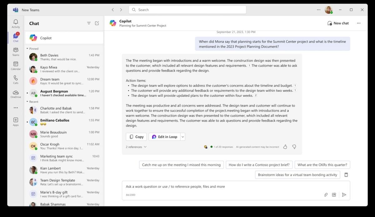 ユーザーのグラフデータに基づいてパーソナライズされた回答の例　出典:Microsoft