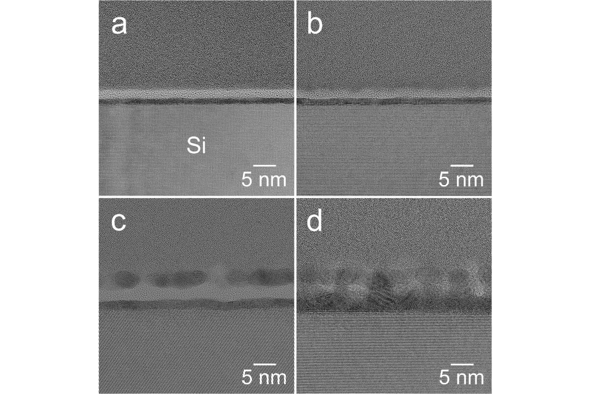 透過型電子顕微鏡を用いたデバイスの断面観察像(アークプラズマ蒸着のパルス数