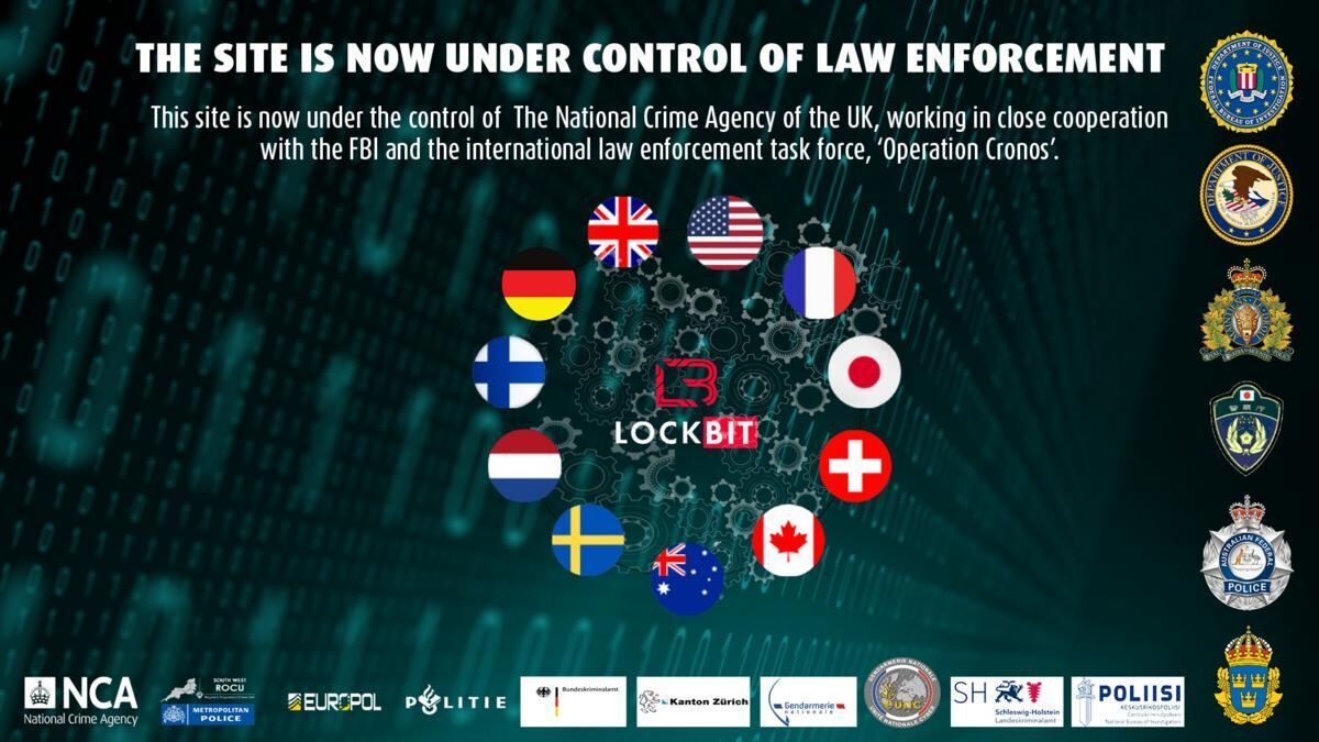 LockBitのダークWebサイトに新しく表示された掌握を証明する画面 - 提供：National Crime Agency