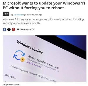 Windowsが再起動不要のアップデートの仕組みを導入へ