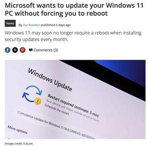 Windowsが再起動不要のアップデートの仕組みを導入へ