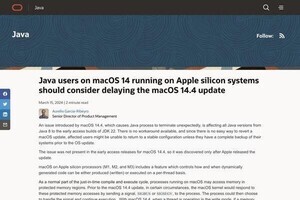 Appleシリコン上のmacOS 14.4でJavaがクラッシュする問題が発生中