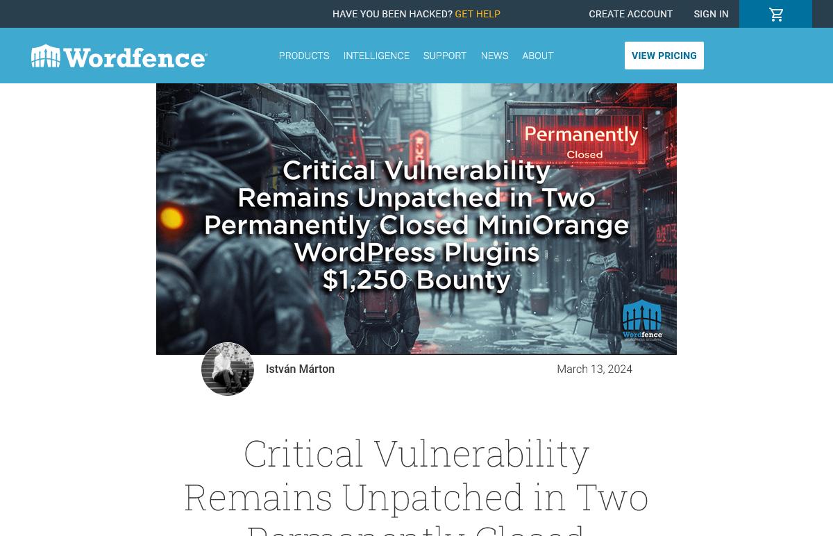 Critical Vulnerability Remains Unpatched in Two Permanently Closed MiniOrange WordPress Plugins - $1、250 Bounty Awarded