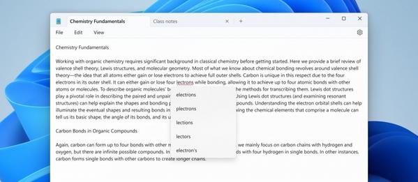 メモ帳に実装されたスペルチェック機能　出典:Windows Insider Blog